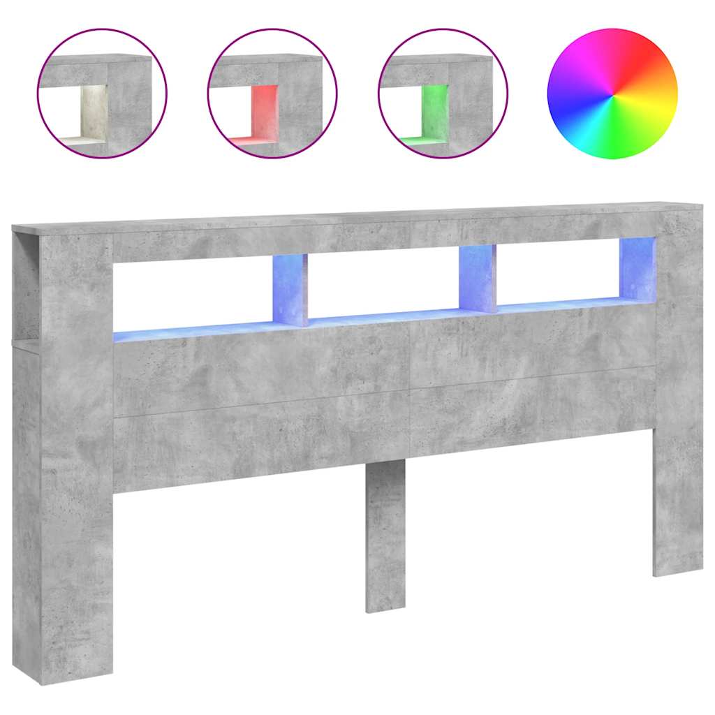 LED Headboard Concrete Grey 200 cm Engineered Wood
