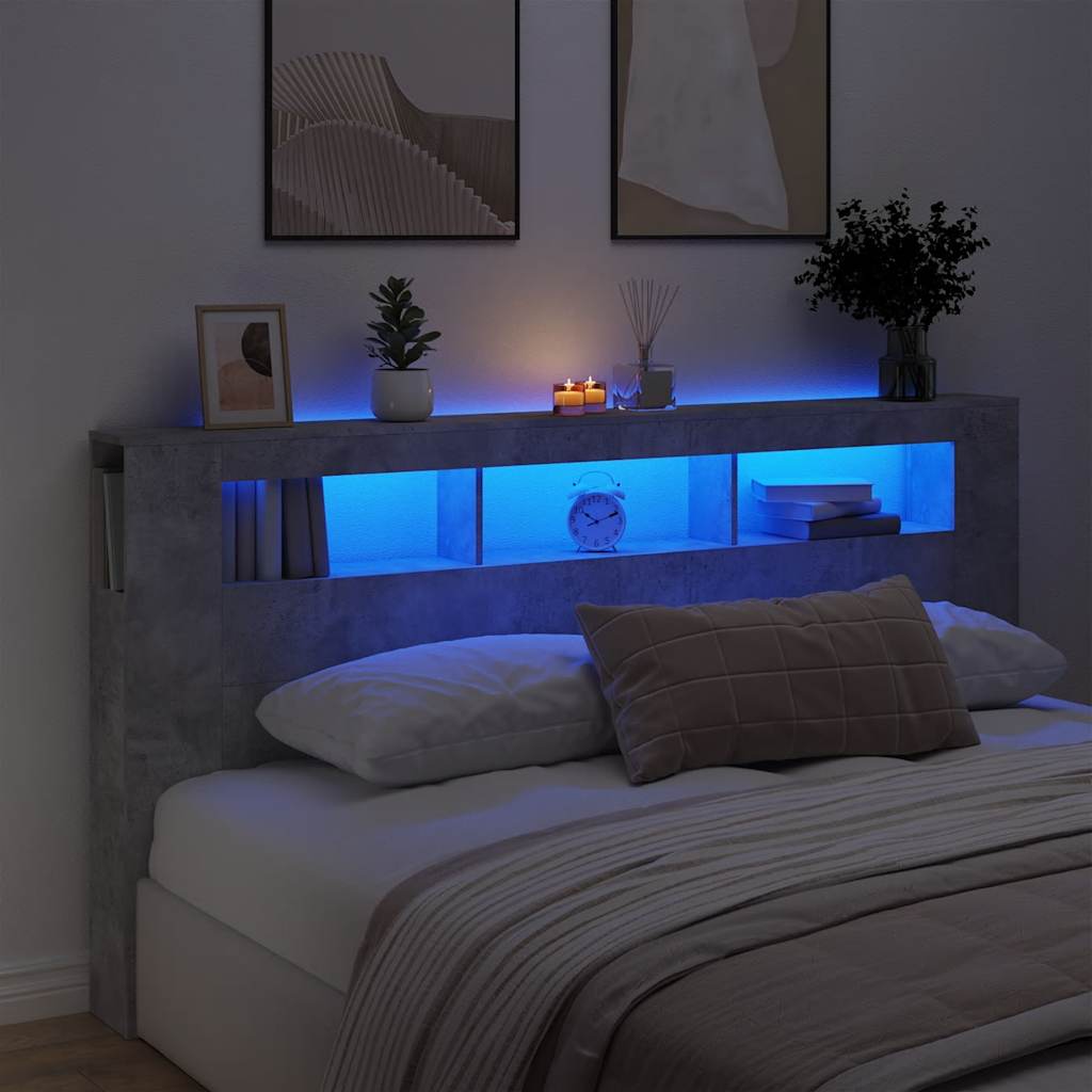 LED Headboard Concrete Grey 200 cm Engineered Wood