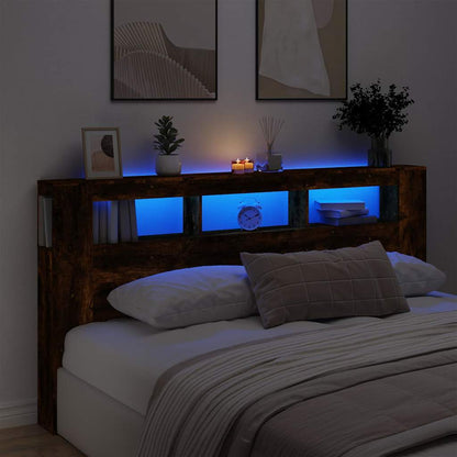LED Headboard Smoked Oak 200 cm Engineered Wood