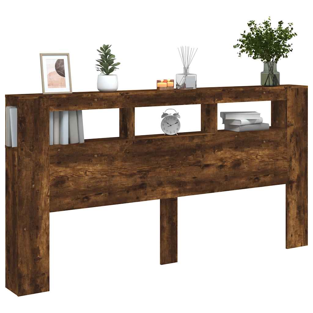 LED Headboard Smoked Oak 200x18,5x103,5 cm Engineered Wood