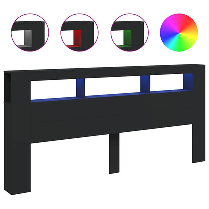 LED Headboard Black 220x18,5x103,5 cm Engineered Wood