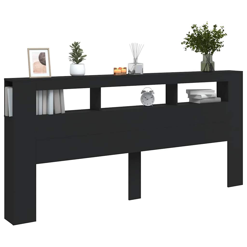LED Headboard Black 220x18,5x103,5 cm Engineered Wood