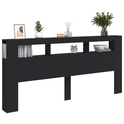 LED Headboard Black 220x18,5x103,5 cm Engineered Wood