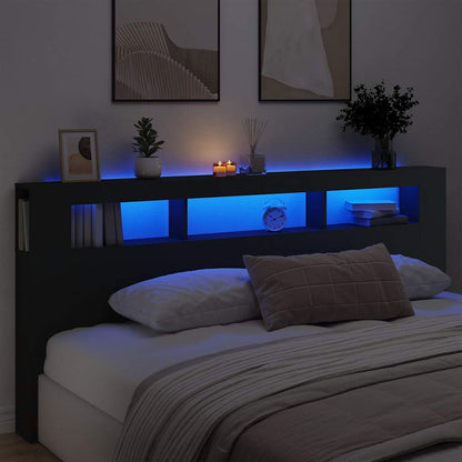 LED Headboard Black 220x18,5x103,5 cm Engineered Wood