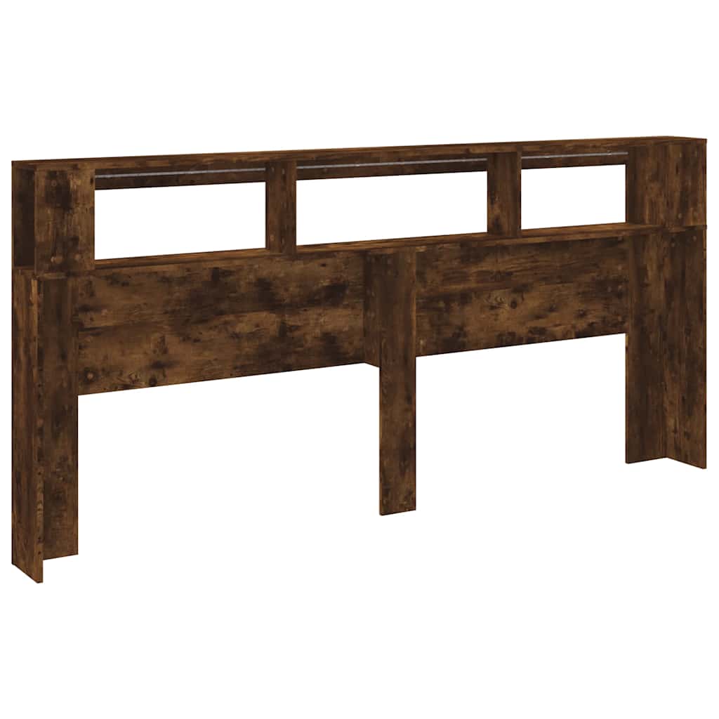 LED Headboard Smoked Oak 220x18.5x103.5 cm Engineered Wood