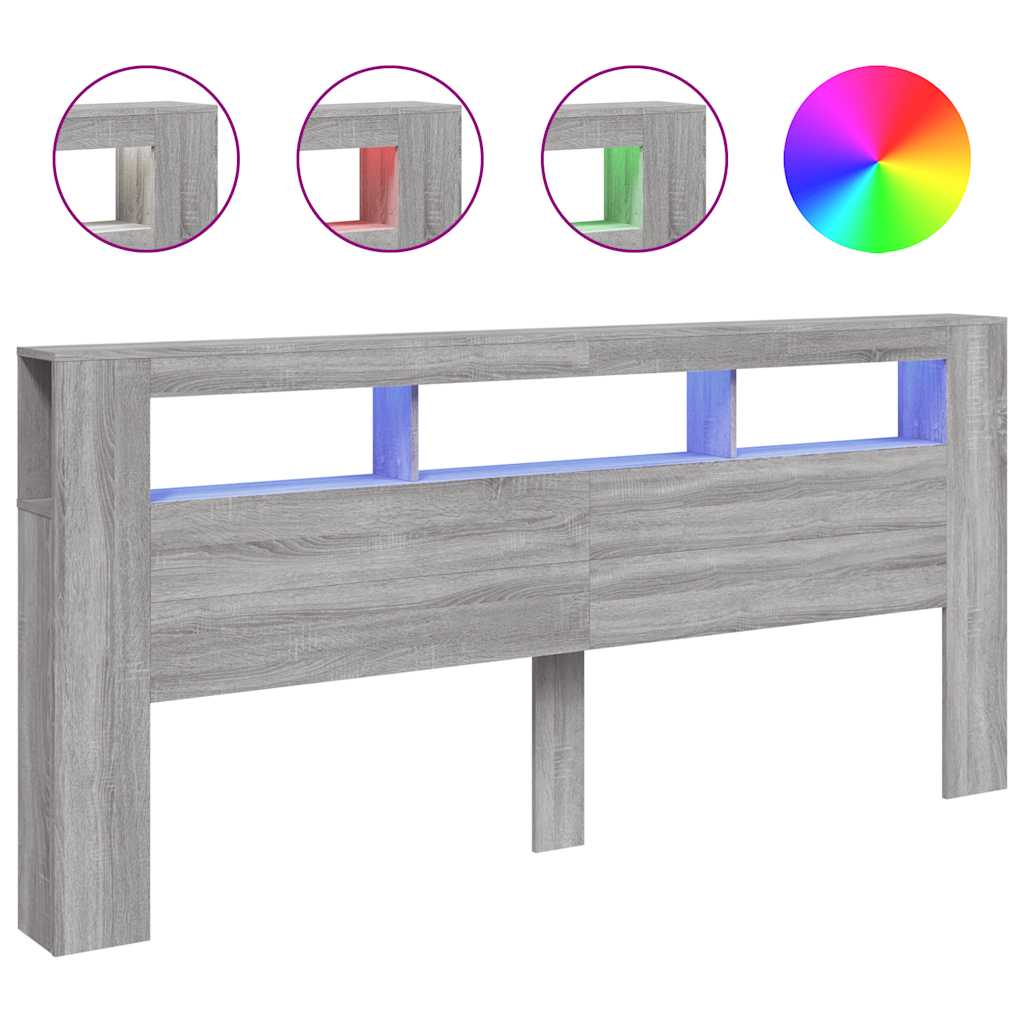 LED Headboard Grey Sonoma 220x18.5x103.5 cm Engineered Wood