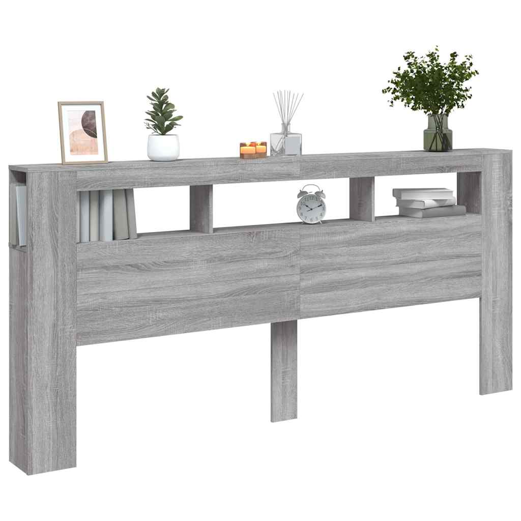 LED Headboard Grey Sonoma 220x18,5x103,5 cm Engineered Wood