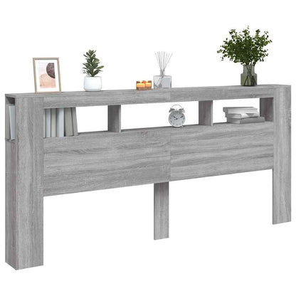 LED Headboard Grey Sonoma 220x18,5x103,5 cm Engineered Wood