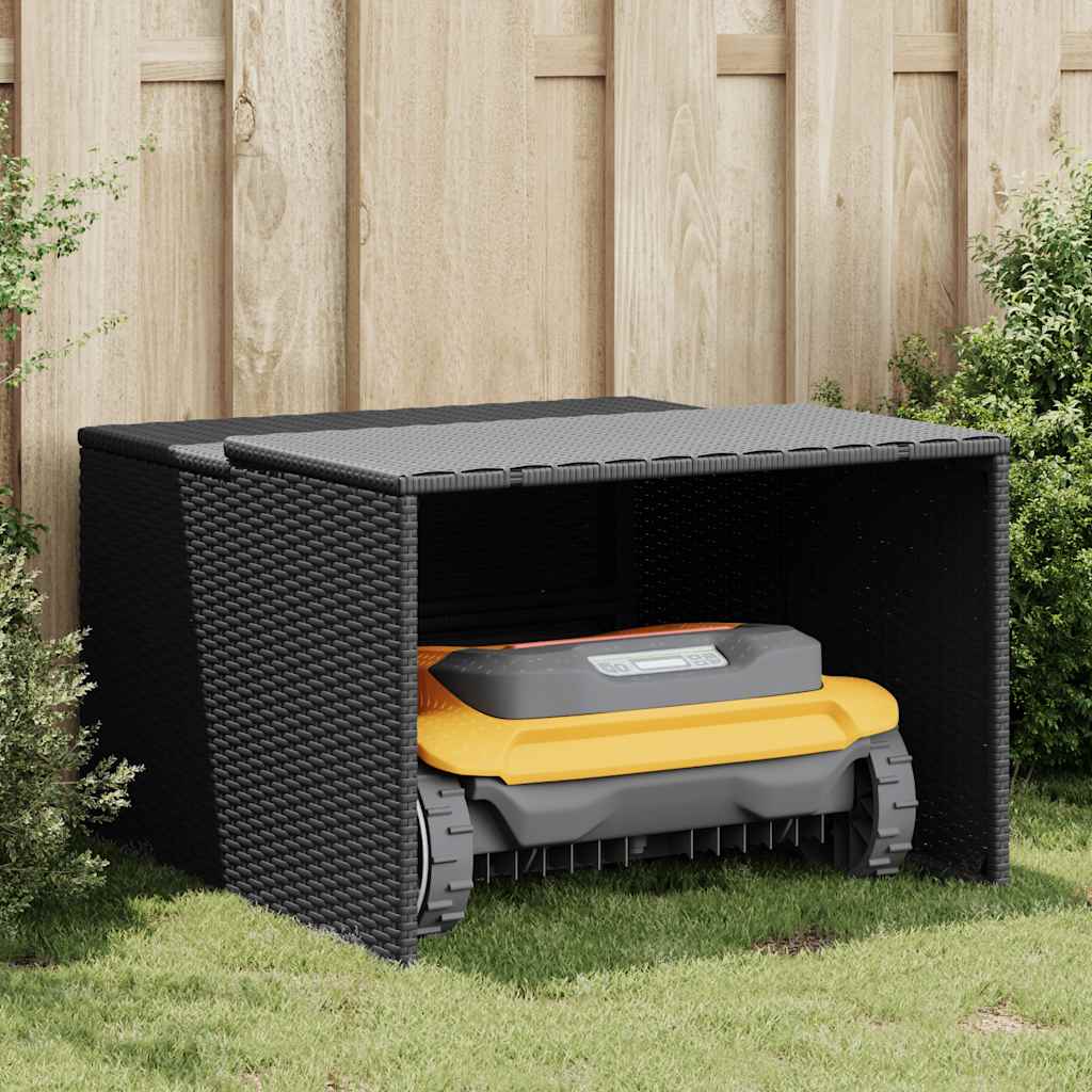 Robot Mower Garage Black 86x90x52/57 cm Poly Rattan