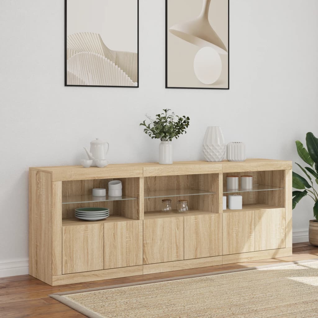 Sideboard with LED Lights Sonoma Oak 181,5x37x67 cm