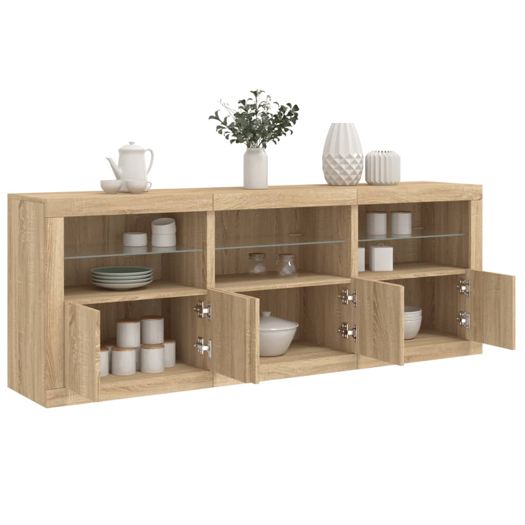 Sideboard with LED Lights Sonoma Oak 181,5x37x67 cm