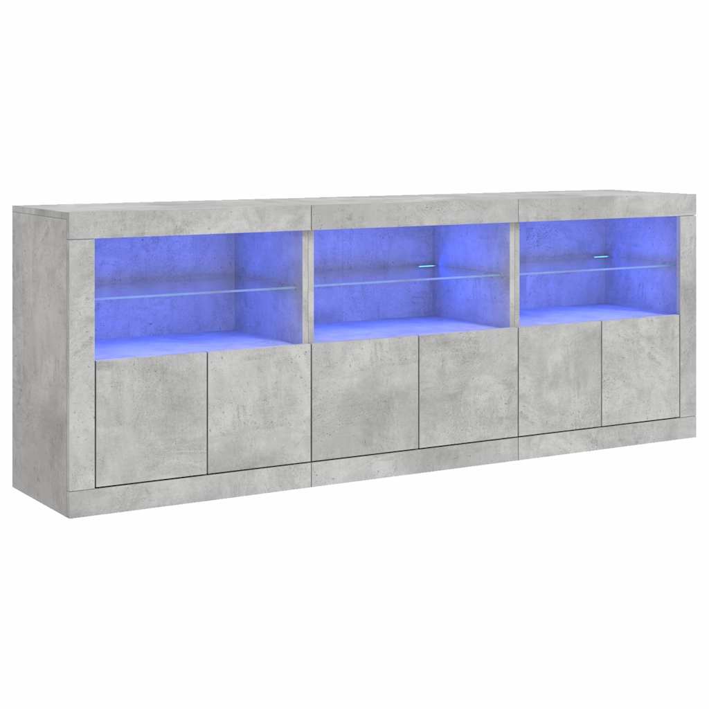 Sideboard with LED Lights Concrete Grey 181,5x37x67 cm