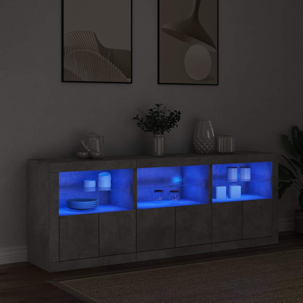 Sideboard with LED Lights Concrete Grey 181,5x37x67 cm