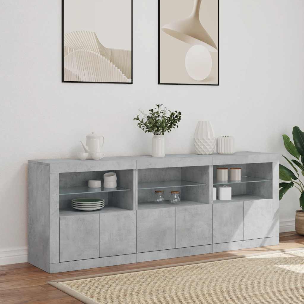 Sideboard with LED Lights Concrete Grey 181,5x37x67 cm