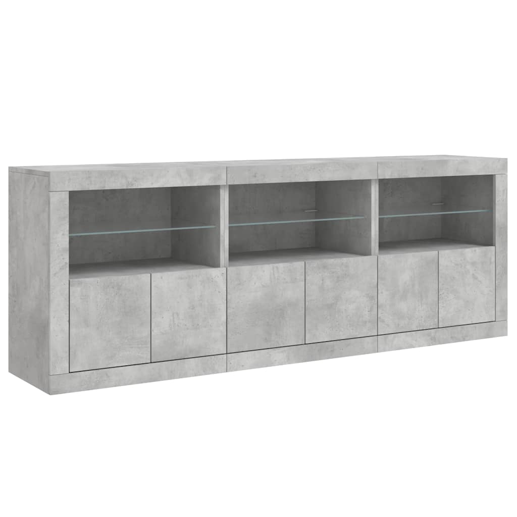 Sideboard with LED Lights Concrete Grey 181,5x37x67 cm