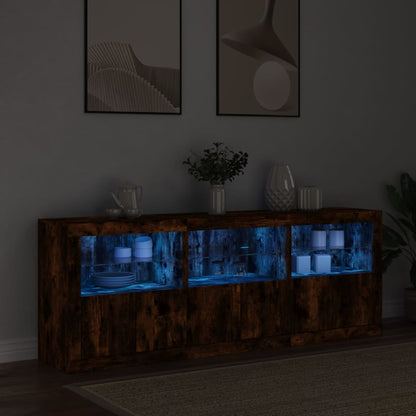Sideboard with LED Lights Smoked Oak 181,5x37x67 cm