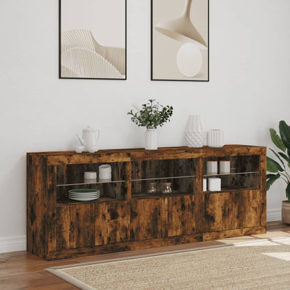 Sideboard with LED Lights Smoked Oak 181,5x37x67 cm