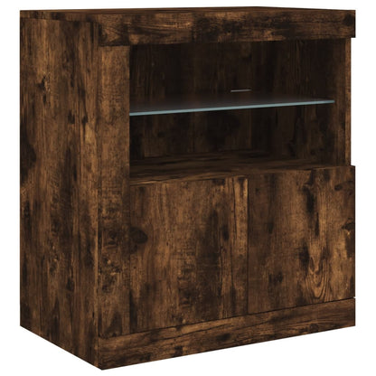 Sideboard with LED Lights Smoked Oak 181,5x37x67 cm