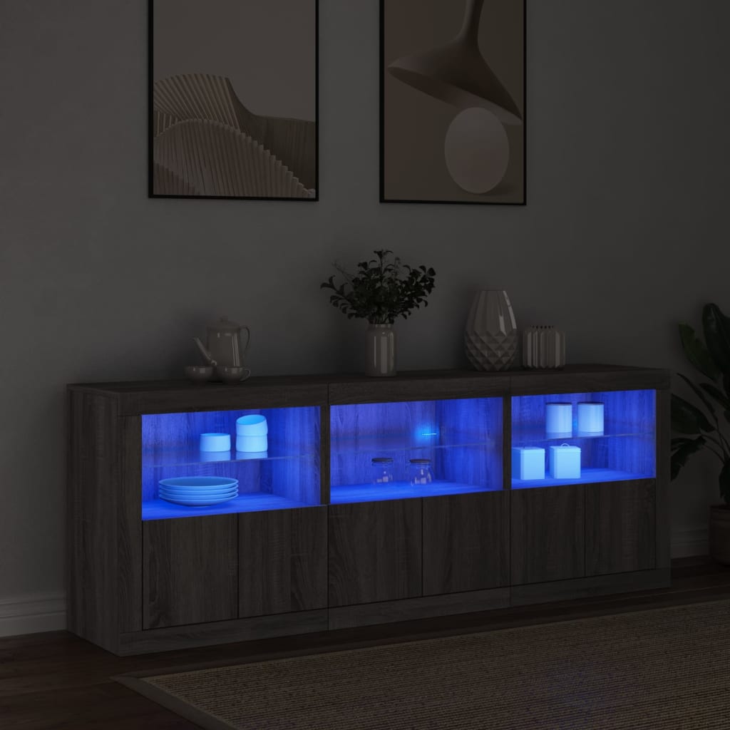 Sideboard with LED Lights Grey Sonoma 181.5x37x67 cm