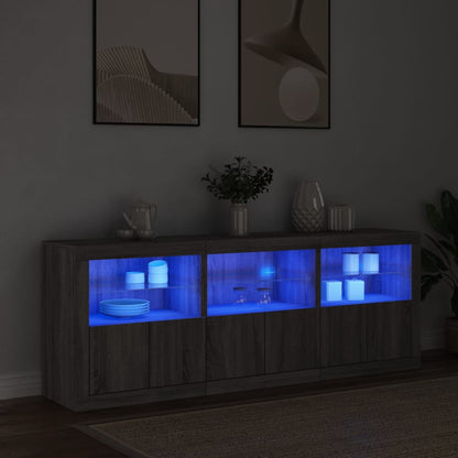 Sideboard with LED Lights Grey Sonoma 181.5x37x67 cm