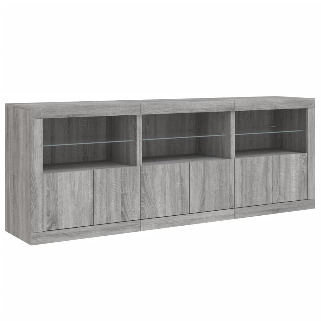 Sideboard with LED Lights Grey Sonoma 181.5x37x67 cm