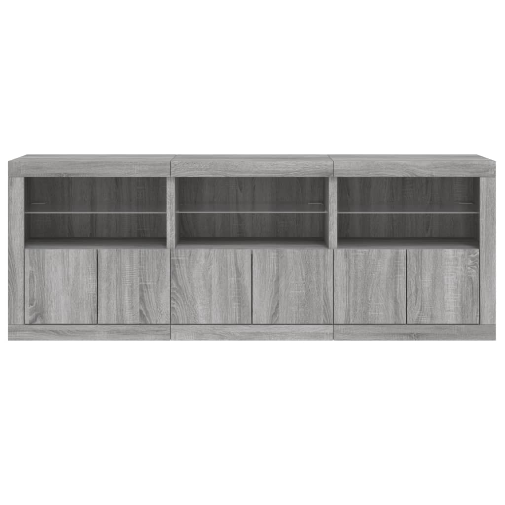 Sideboard with LED Lights Grey Sonoma 181.5x37x67 cm