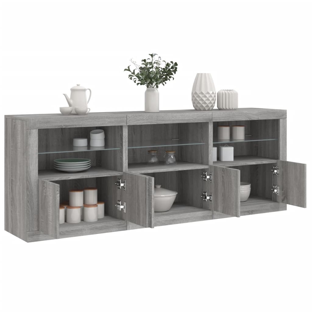 Sideboard with LED Lights Grey Sonoma 181.5x37x67 cm