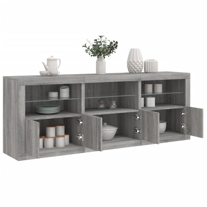 Sideboard with LED Lights Grey Sonoma 181.5x37x67 cm