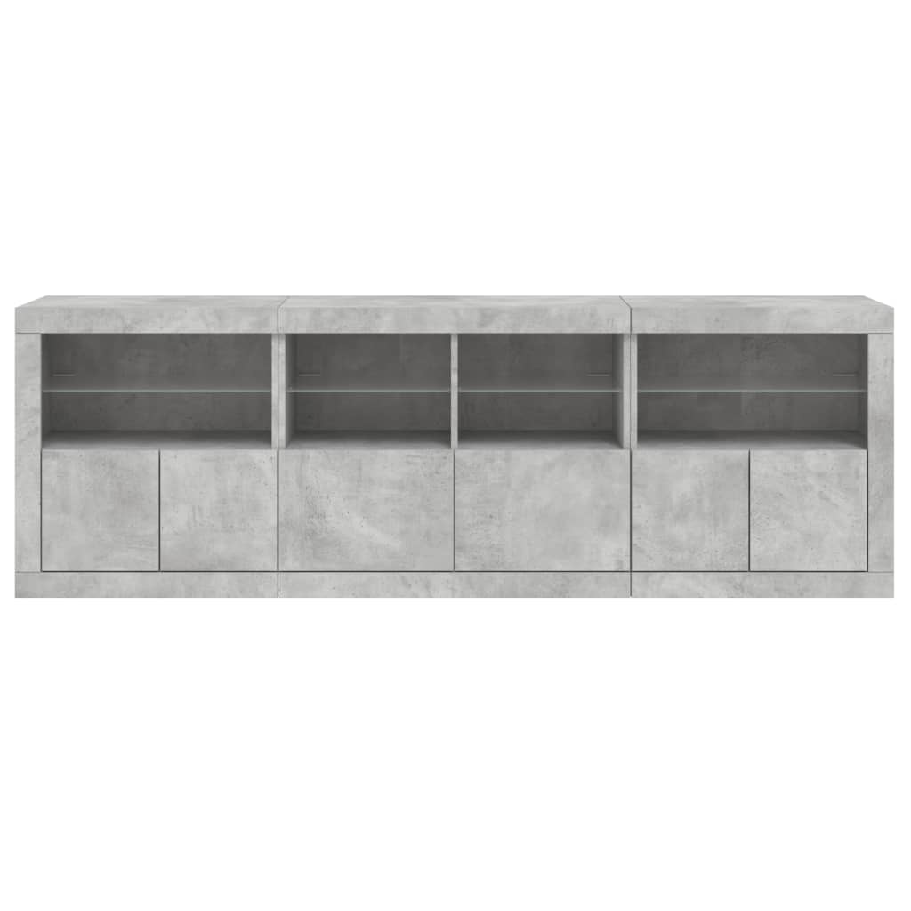 Sideboard with LED Lights Concrete Grey 202x37x67 cm