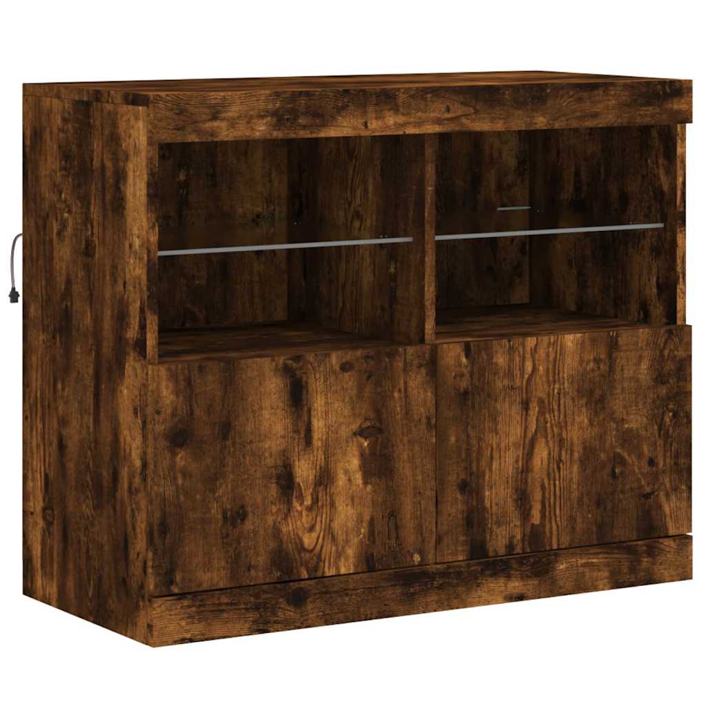 Sideboard with LED Lights Smoked Oak 202x37x67 cm