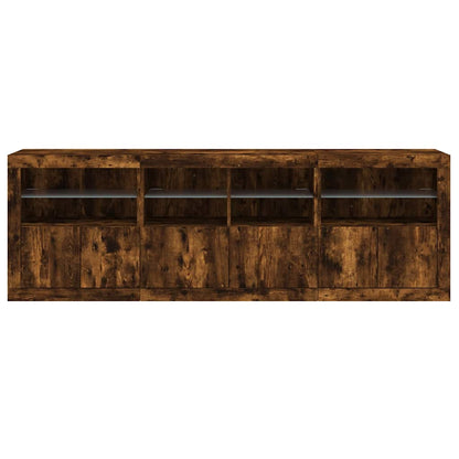 Sideboard with LED Lights Smoked Oak 202x37x67 cm
