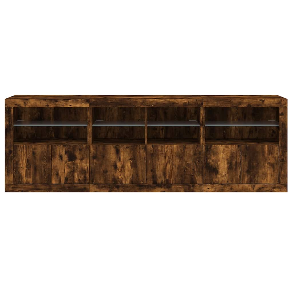 Sideboard with LED Lights Smoked Oak 202x37x67 cm