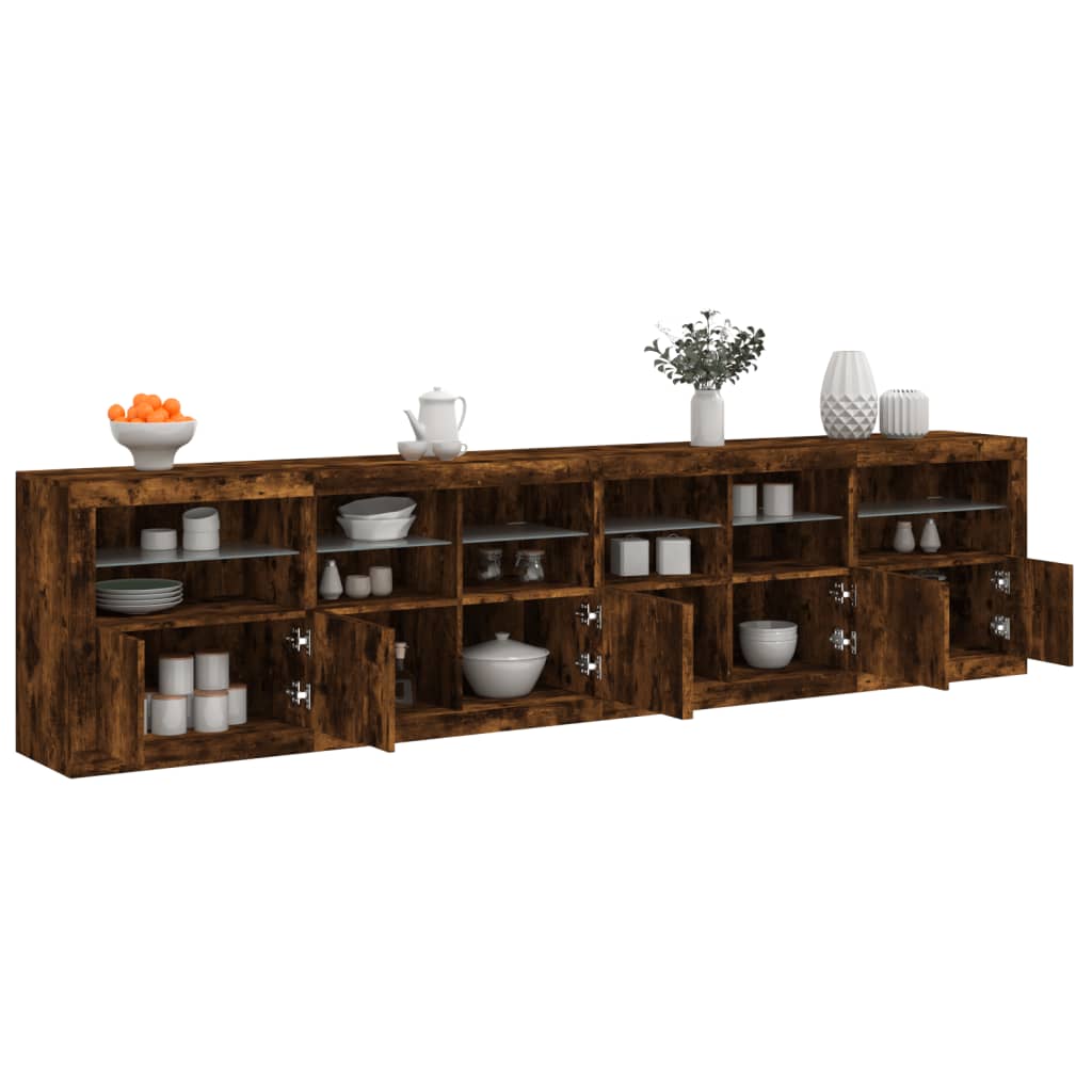 Sideboard with LED Lights Smoked Oak 283x37x67 cm