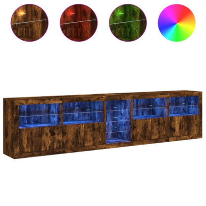 Sideboard with LED Lights Smoked Oak 283x37x67 cm