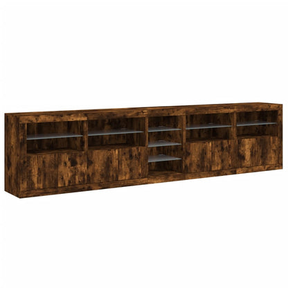 Sideboard with LED Lights Smoked Oak 283x37x67 cm