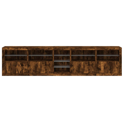Sideboard with LED Lights Smoked Oak 283x37x67 cm