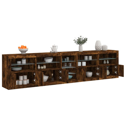 Sideboard with LED Lights Smoked Oak 283x37x67 cm