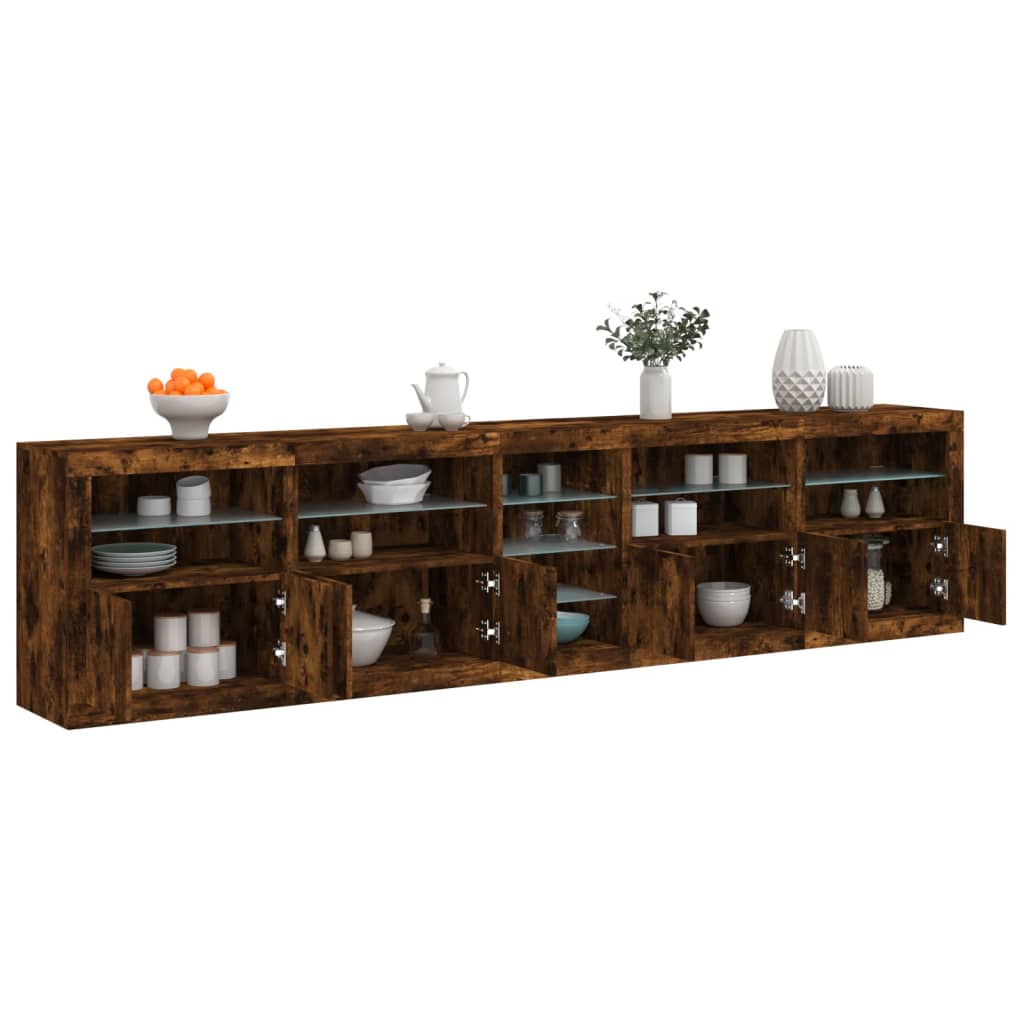 Sideboard with LED Lights Smoked Oak 283x37x67 cm