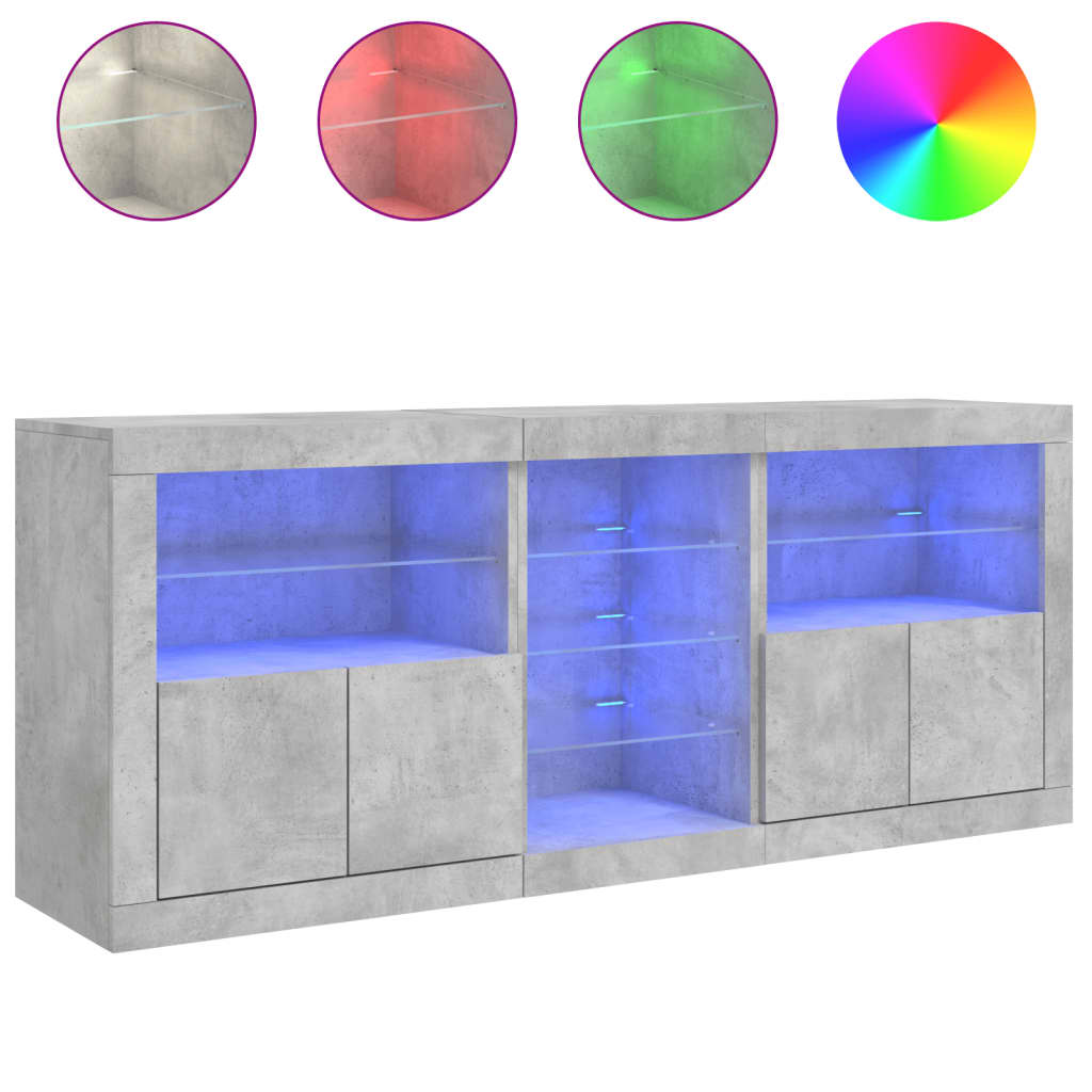 Sideboard with LED Lights Concrete Grey 162x37x67 cm