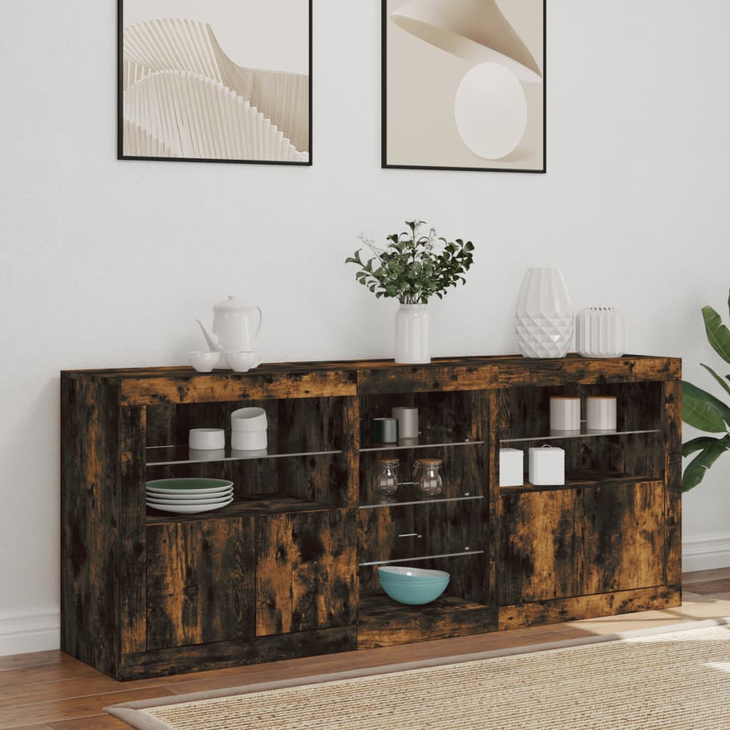 Sideboard with LED Lights Smoked Oak 162x37x67 cm