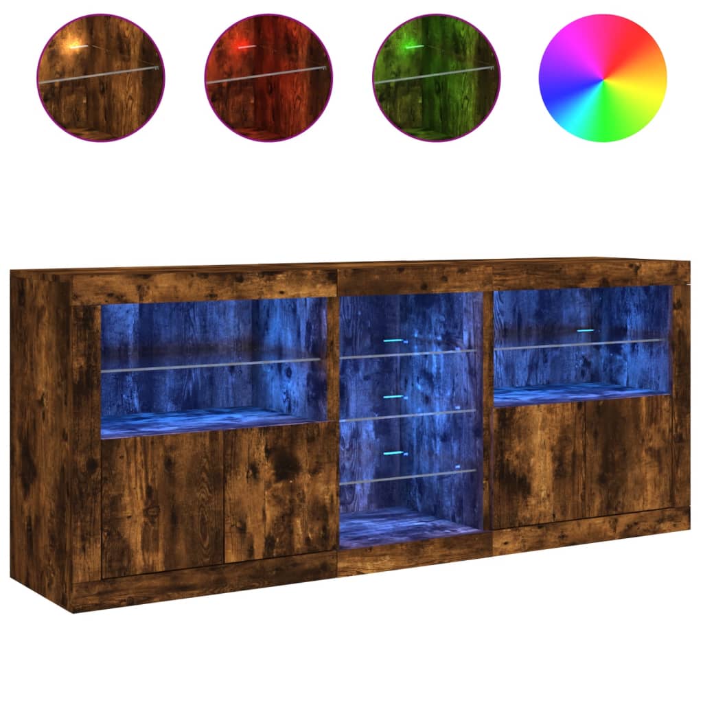 Sideboard with LED Lights Smoked Oak 162x37x67 cm
