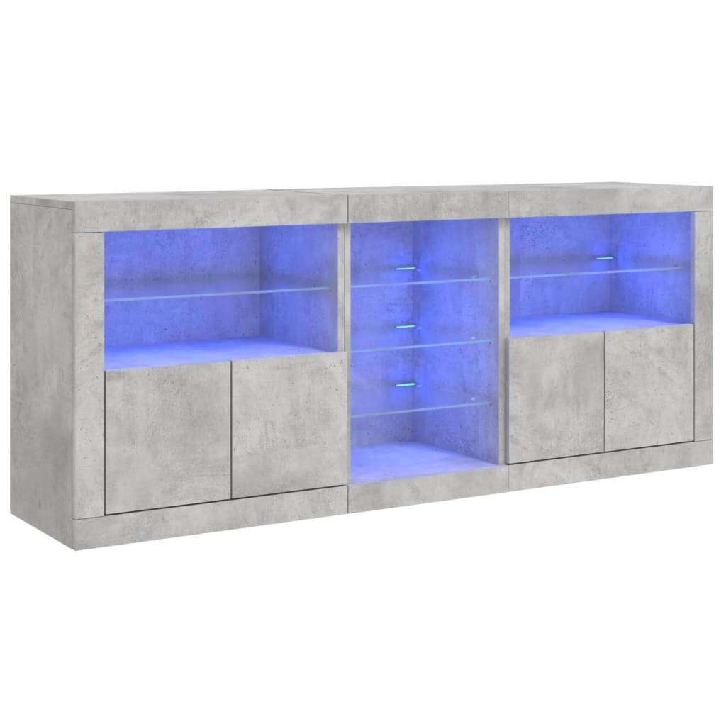 Sideboard with LED Lights Concrete Grey 181,5x37x67 cm