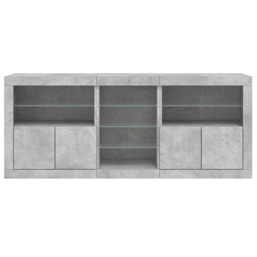 Sideboard with LED Lights Concrete Grey 181,5x37x67 cm