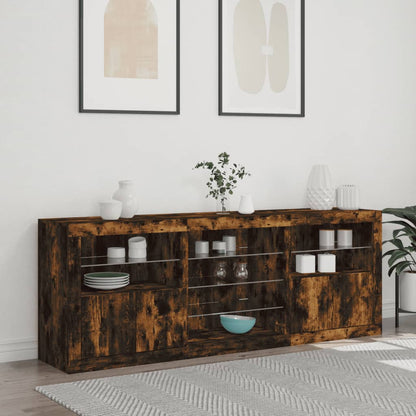 Sideboard with LED Lights Smoked Oak 181,5x37x67 cm