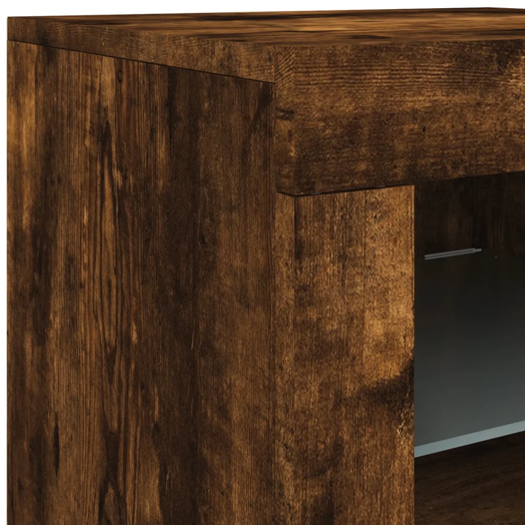 Sideboard with LED Lights Smoked Oak 181,5x37x67 cm