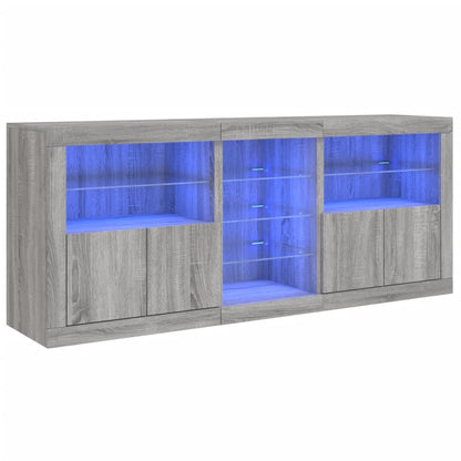 Sideboard with LED Lights Grey Sonoma 181.5x37x67 cm