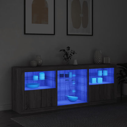 Sideboard with LED Lights Grey Sonoma 181.5x37x67 cm