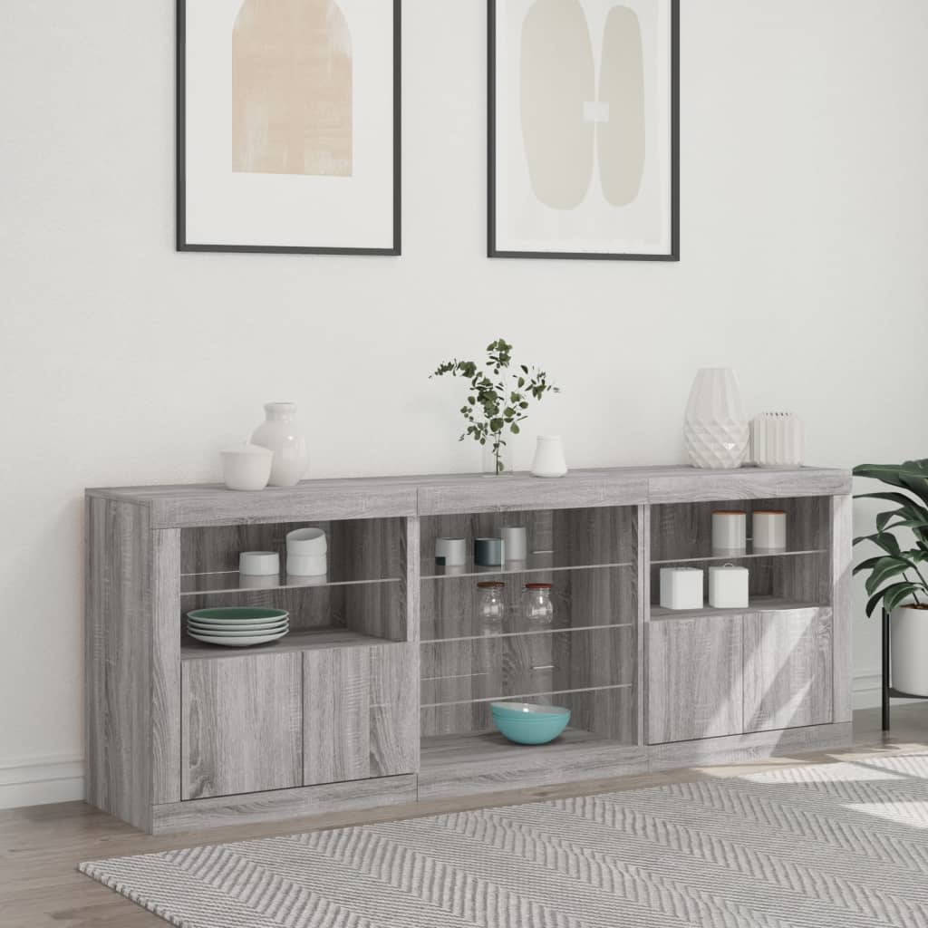 Sideboard with LED Lights Grey Sonoma 181.5x37x67 cm