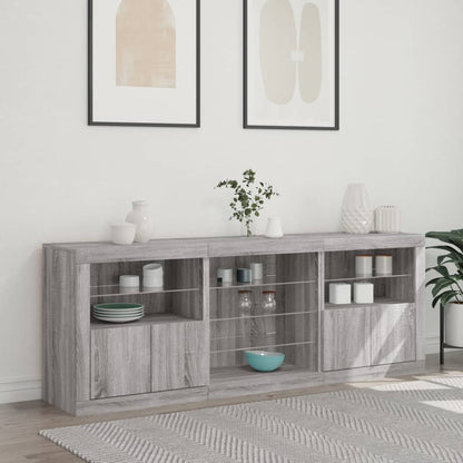 Sideboard with LED Lights Grey Sonoma 181.5x37x67 cm