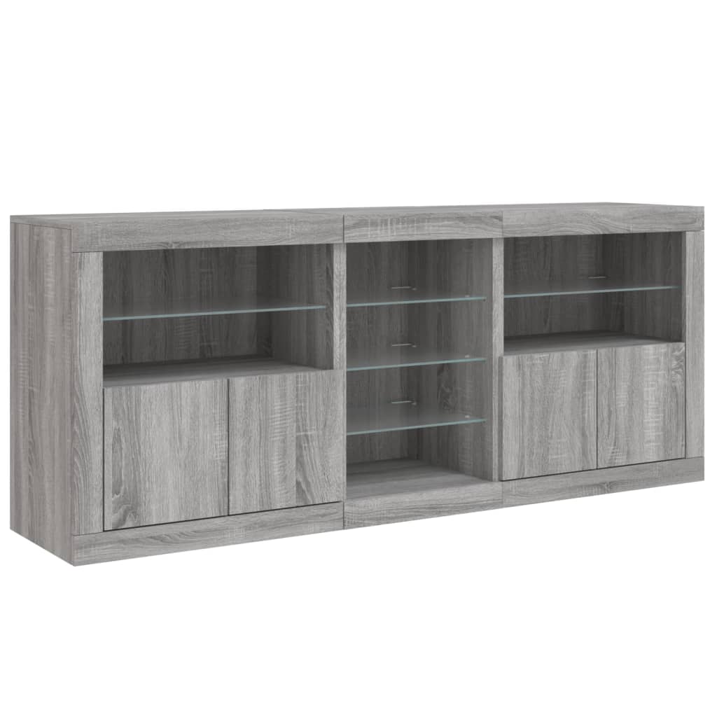 Sideboard with LED Lights Grey Sonoma 181.5x37x67 cm